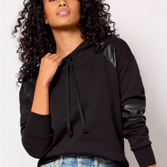 Evereve Nickie Faux Leather Hoodie, Size Large EUC - Picture 10 of 14